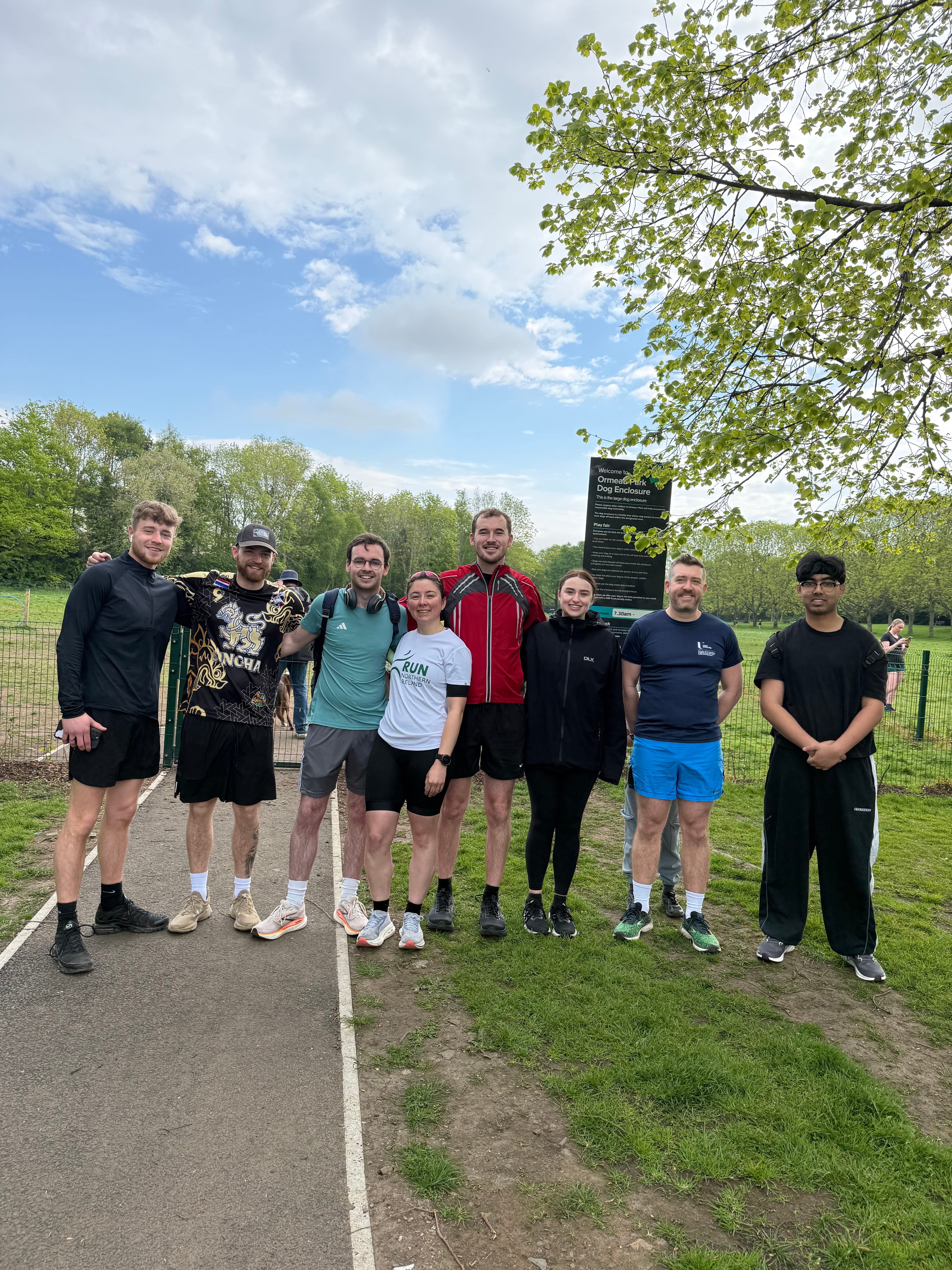 Startup Runners Belfast group at the parkrun start area, 2 May 2026